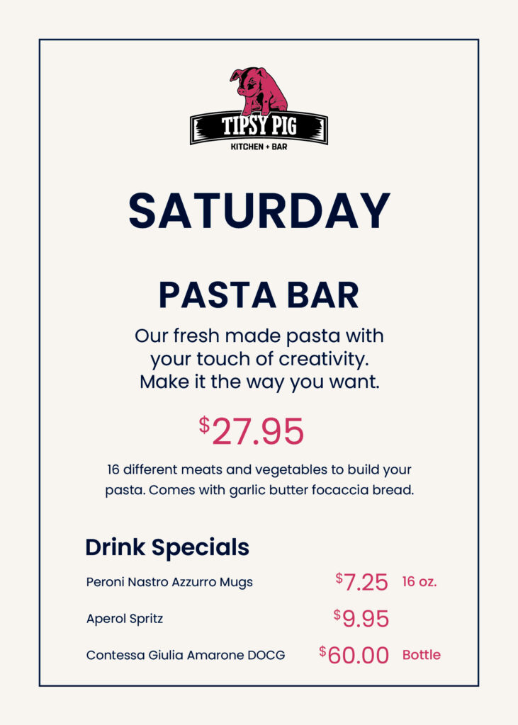 Saturday Pasta Bar Special May 2025